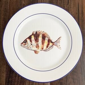 Williams-Sonoma La Mer Fish Porcelain Dinner Plate Brown Stripe Marc Lacaze 2008
